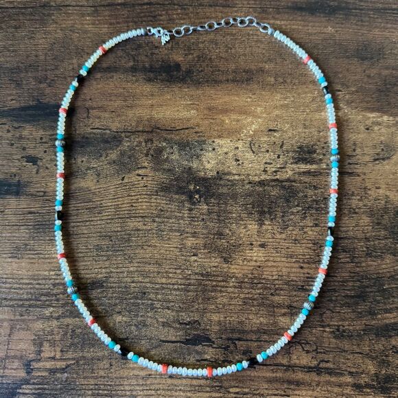 Vintage Carolyn Pollack Pearl Necklace Red Coral Turquoise American West 24" - Picture 7 of 14